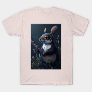 Aesthetic Cottagecore Floral Cute Squirrel Playing Banjo T-Shirt